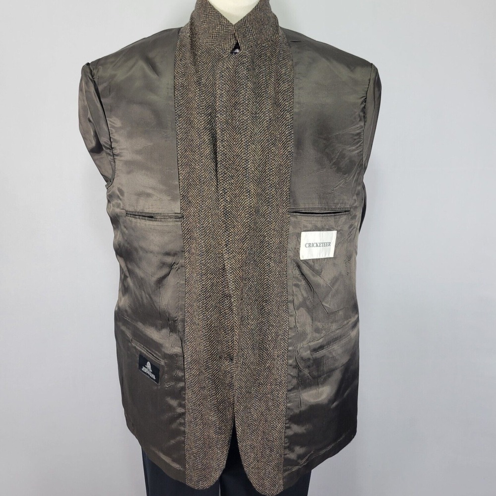 Cricketeer Men's Tweed Sport Coat Blazer Two Button Brown Herringbone Wool 46R - Picture 11 of 14